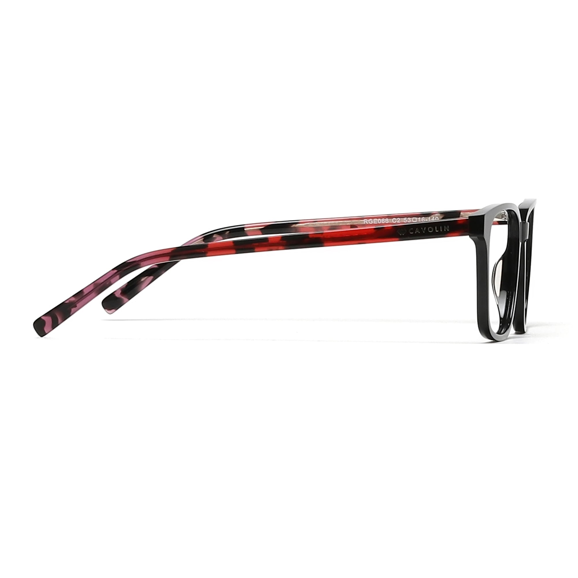 Cavolin Black Red Rectangle Eyeglasses
