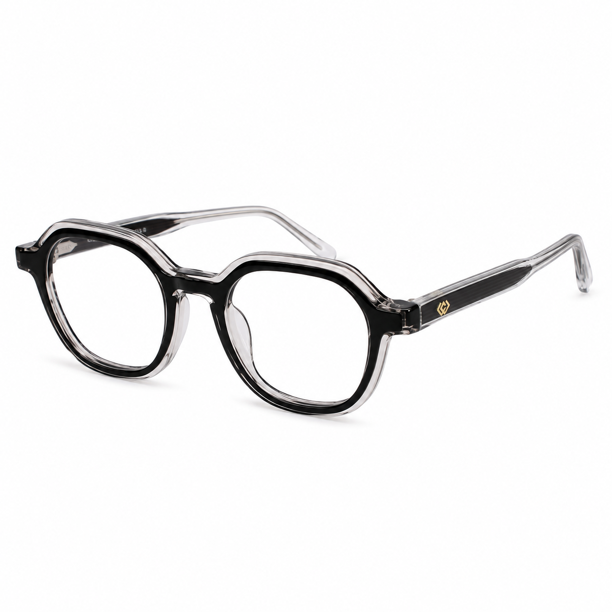 Cavolin Transparent Black Geometric Eyeglasses
