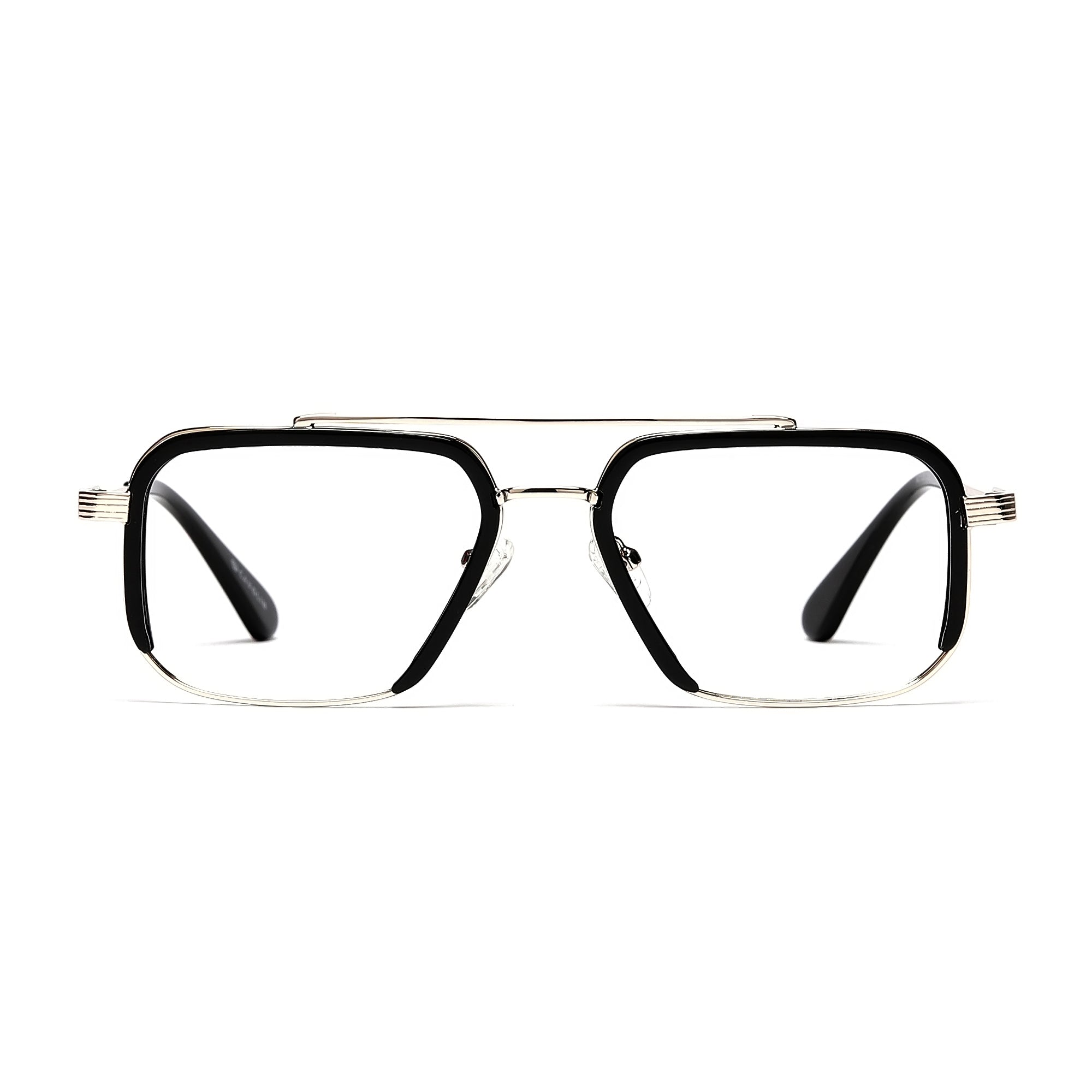 Cavolin Black Silver Rectangle Eyeglasses