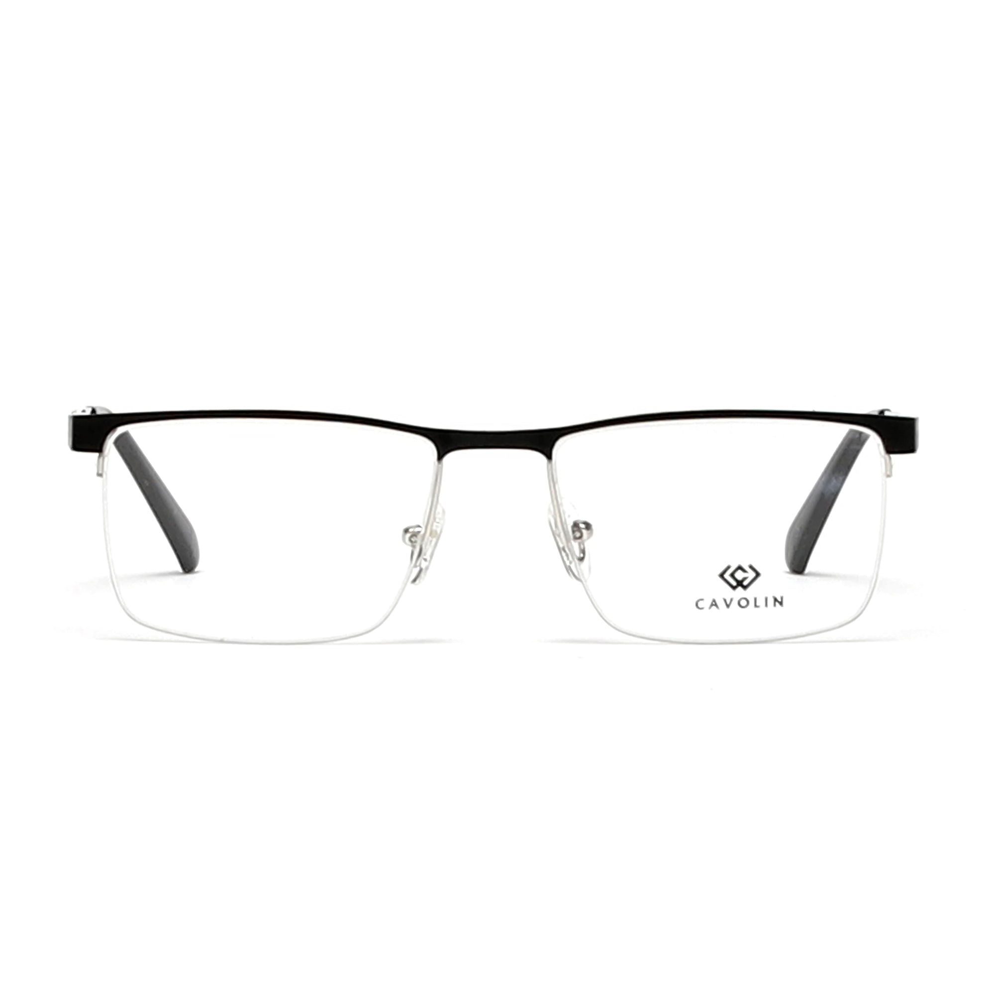 Cavolin Black Silver Rectangle Eyeglasses