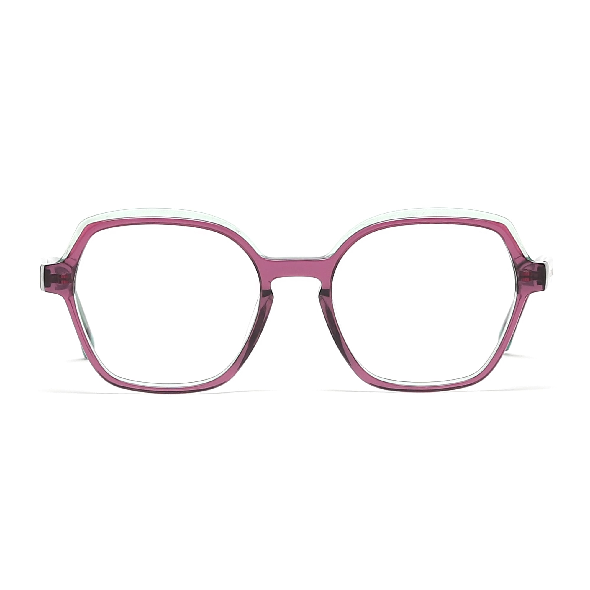 Cavolin Pink Green Hexagonal Eyeglasses