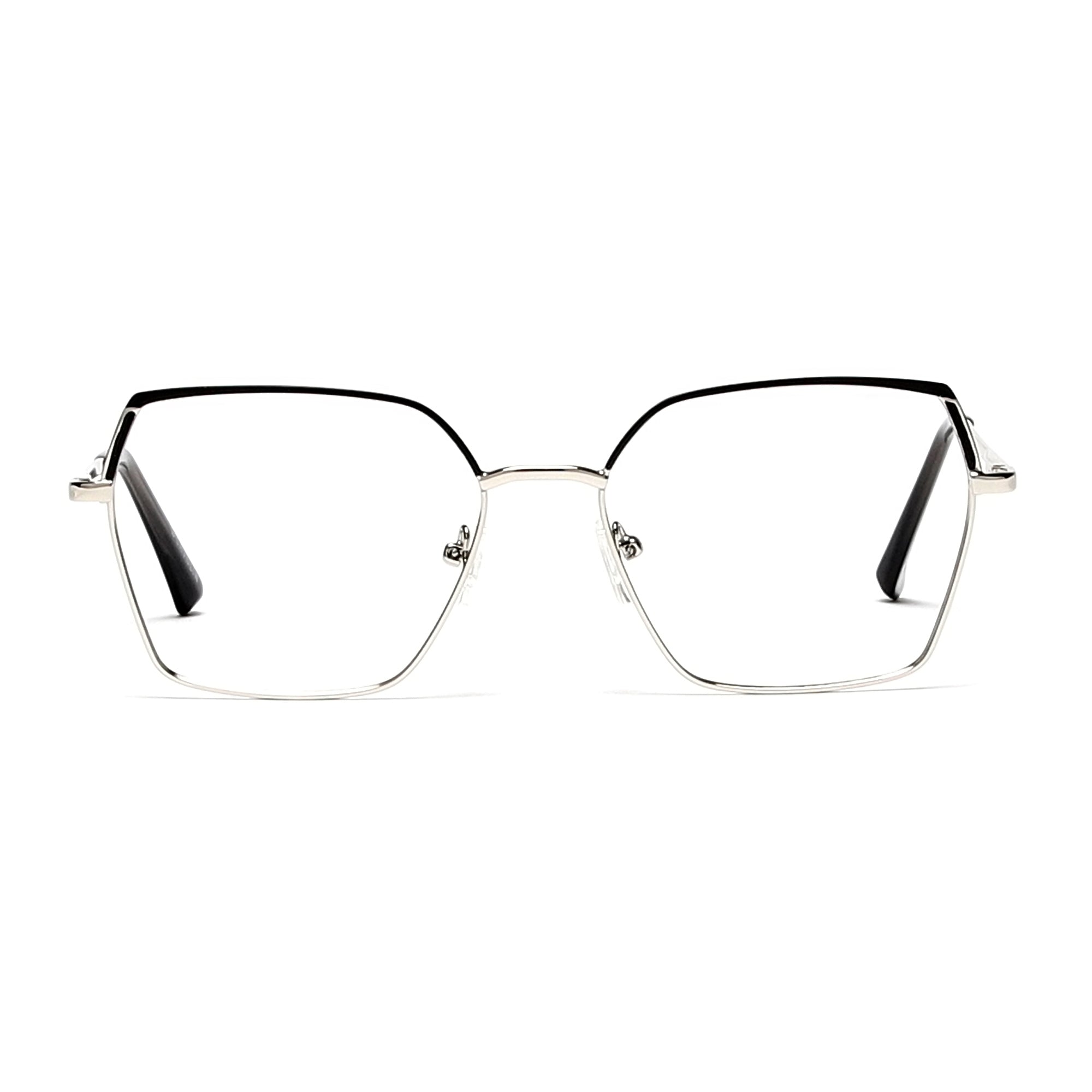 Cavolin Silver Black Geometric Eyeglasses