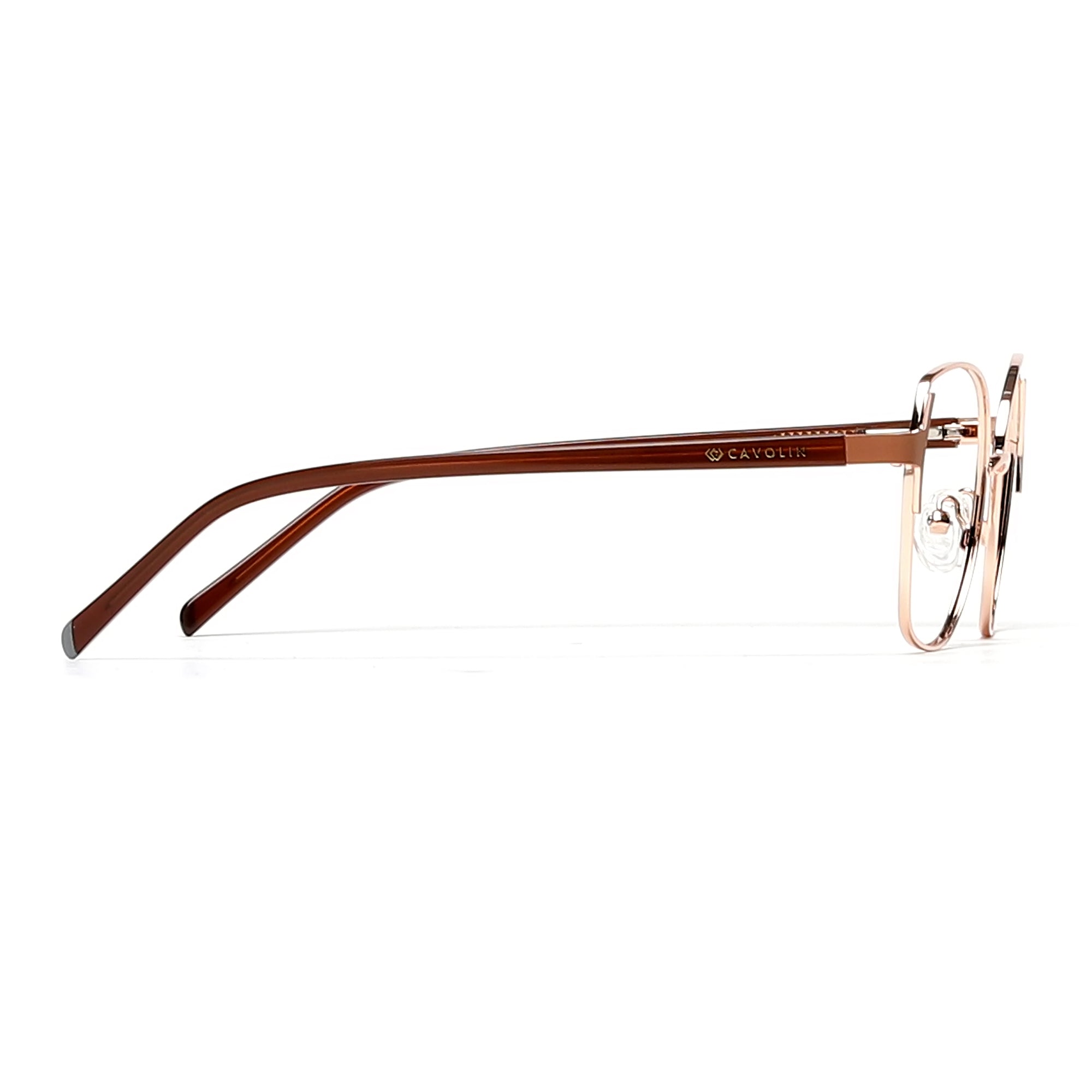 Cavolin Gold Brown Geometric Eyeglasses