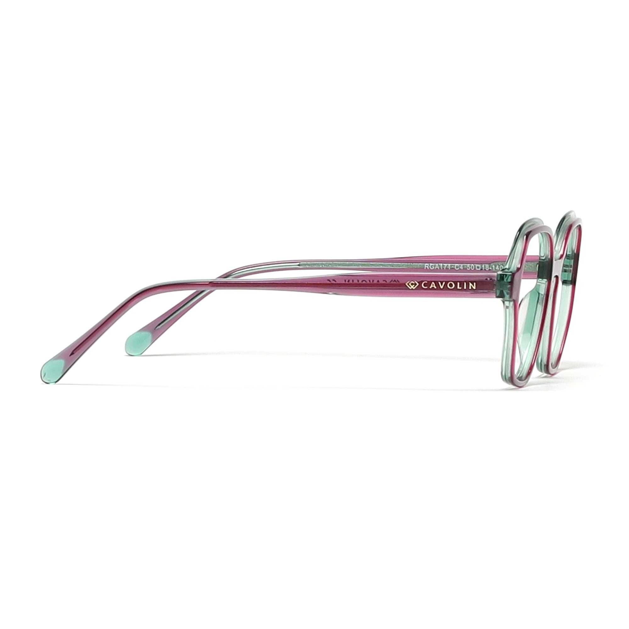 Cavolin Pink Green Hexagonal Eyeglasses