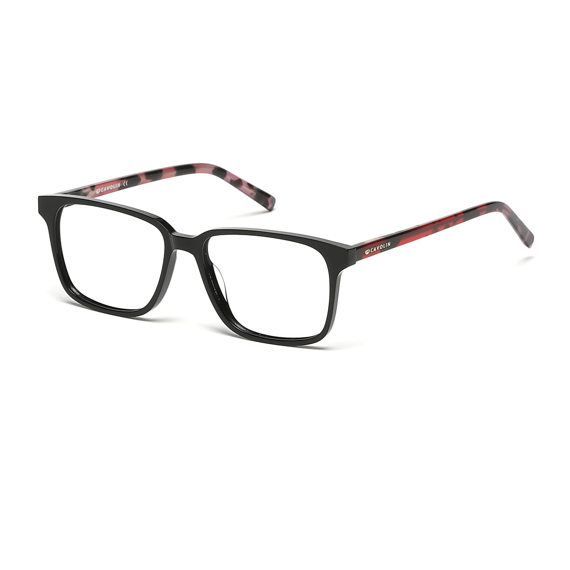 Cavolin Black Red Rectangle Eyeglasses