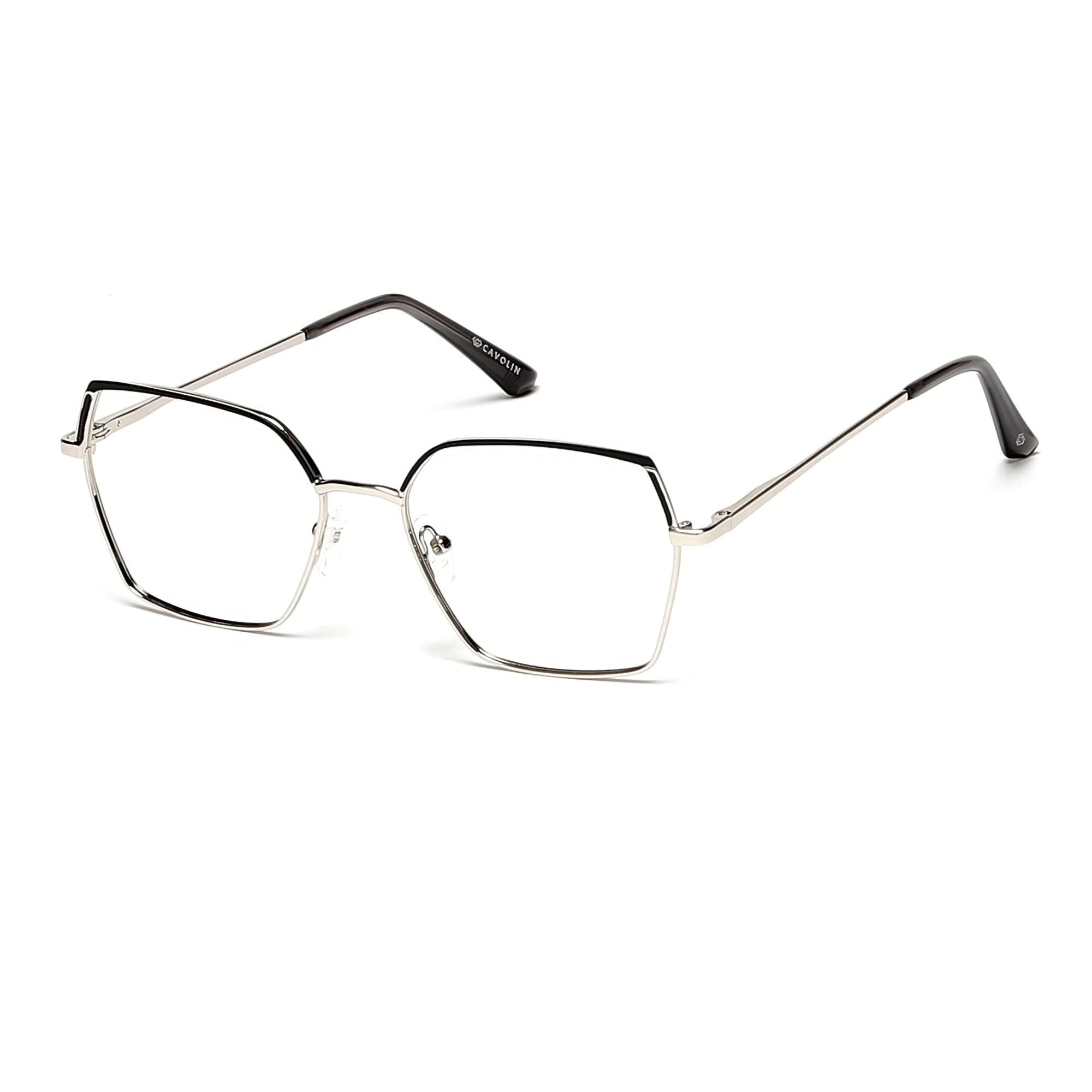 Cavolin Silver Black Geometric Eyeglasses
