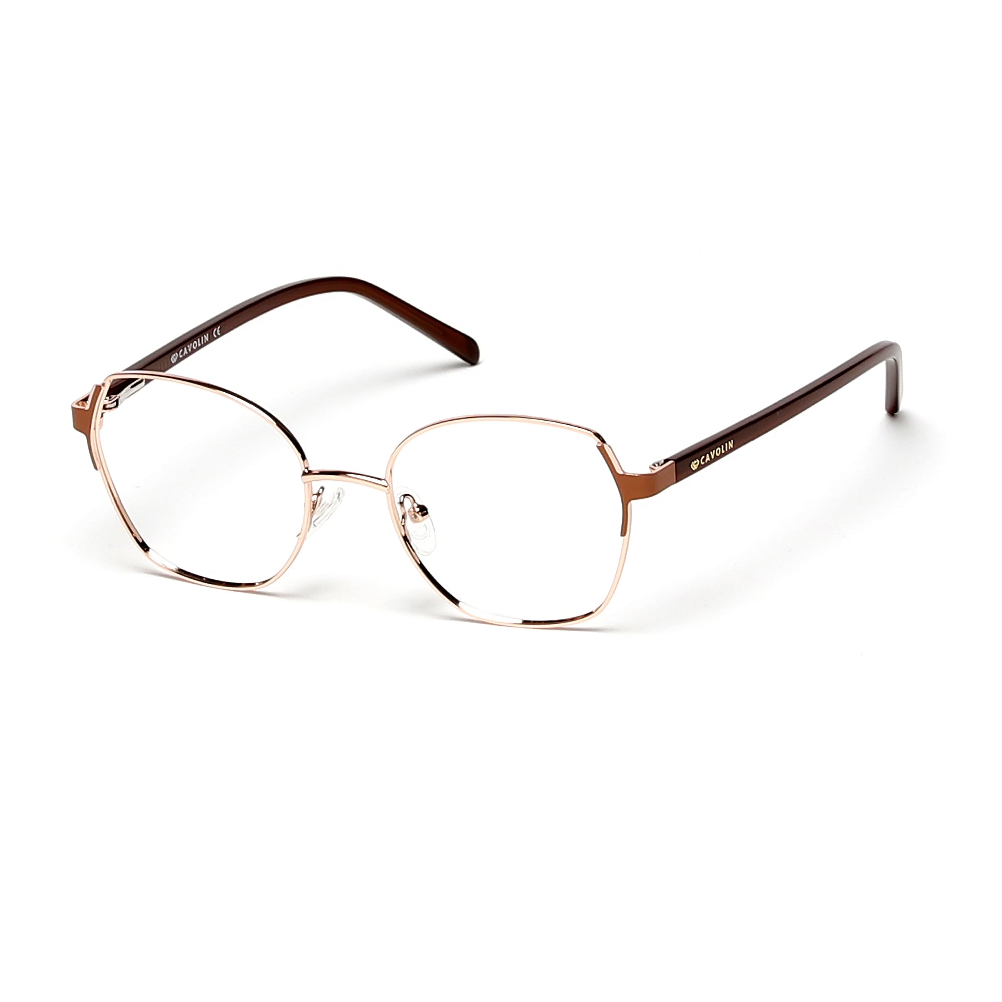 Cavolin Gold Brown Geometric Eyeglasses
