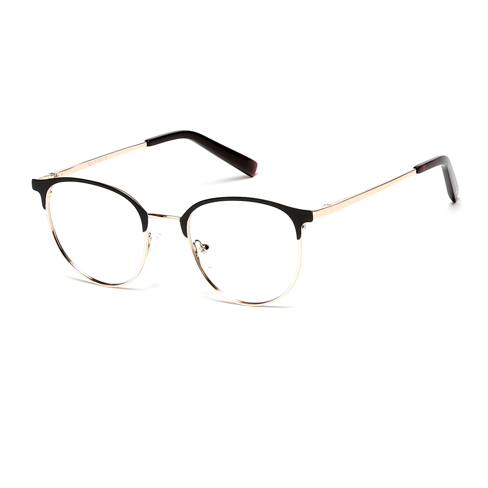Cavolin Black Gold Round Eyeglasses