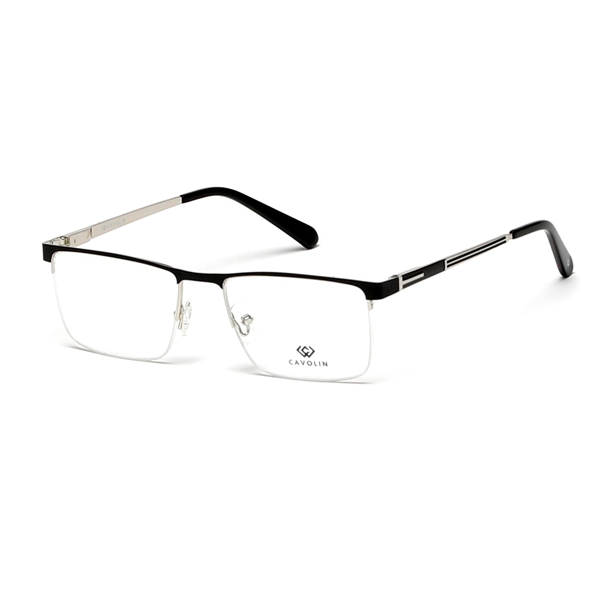 Cavolin Black Silver Rectangle Eyeglasses