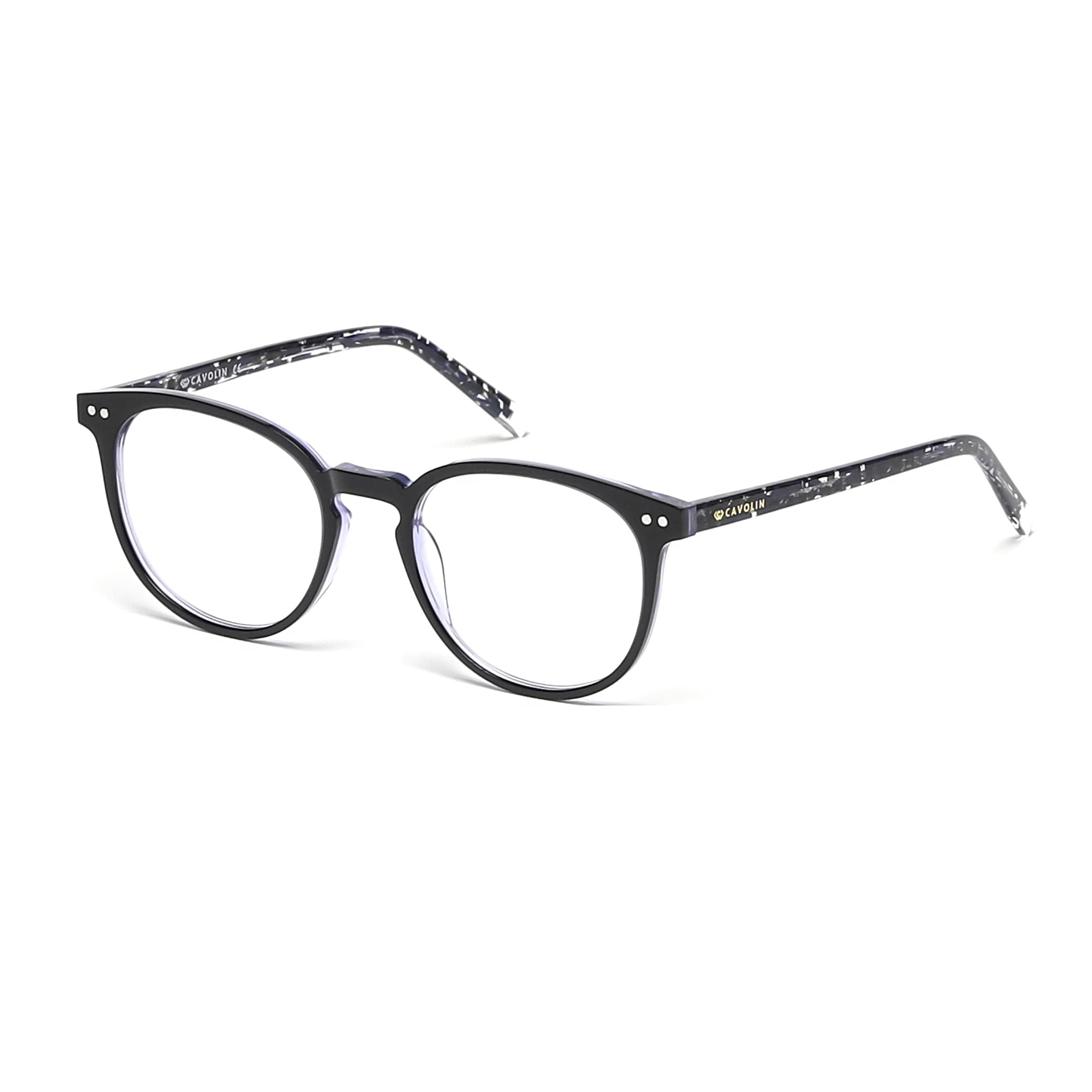 Cavolin Black Purple Round Eyeglasses