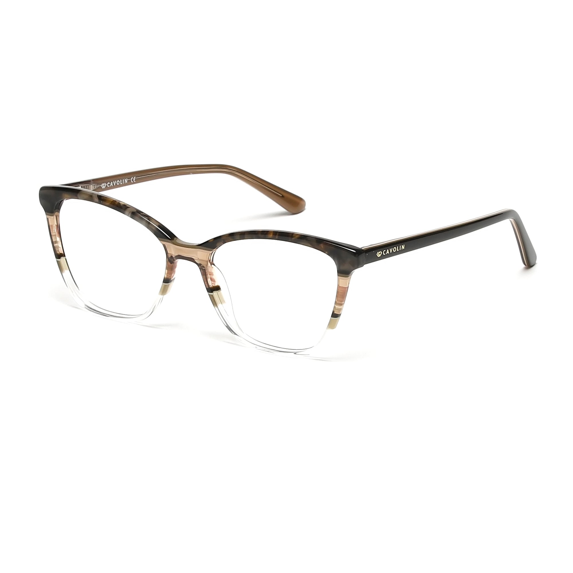 Cavolin Brown Transparent Cat Eye Eyeglasses