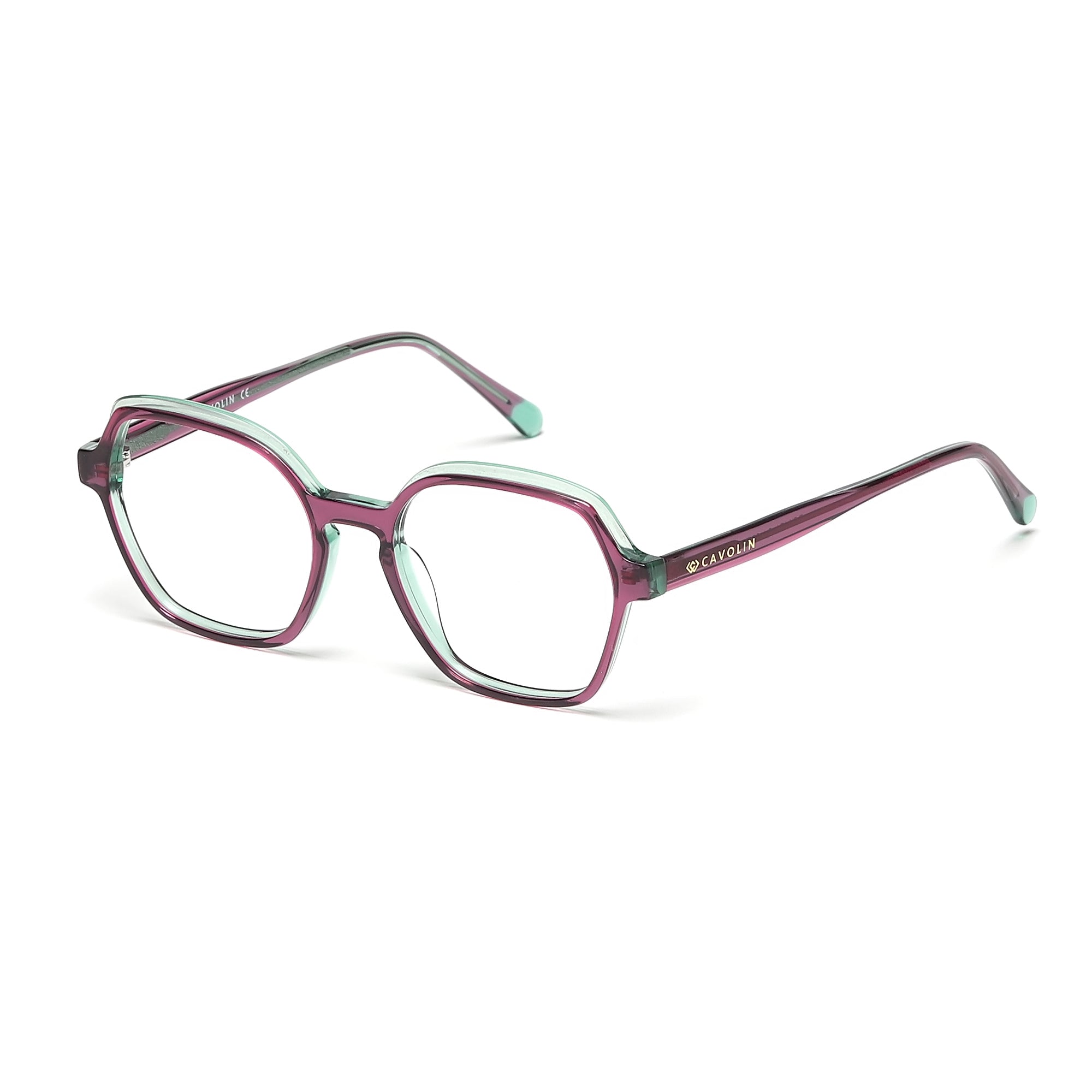 Cavolin Pink Green Hexagonal Eyeglasses
