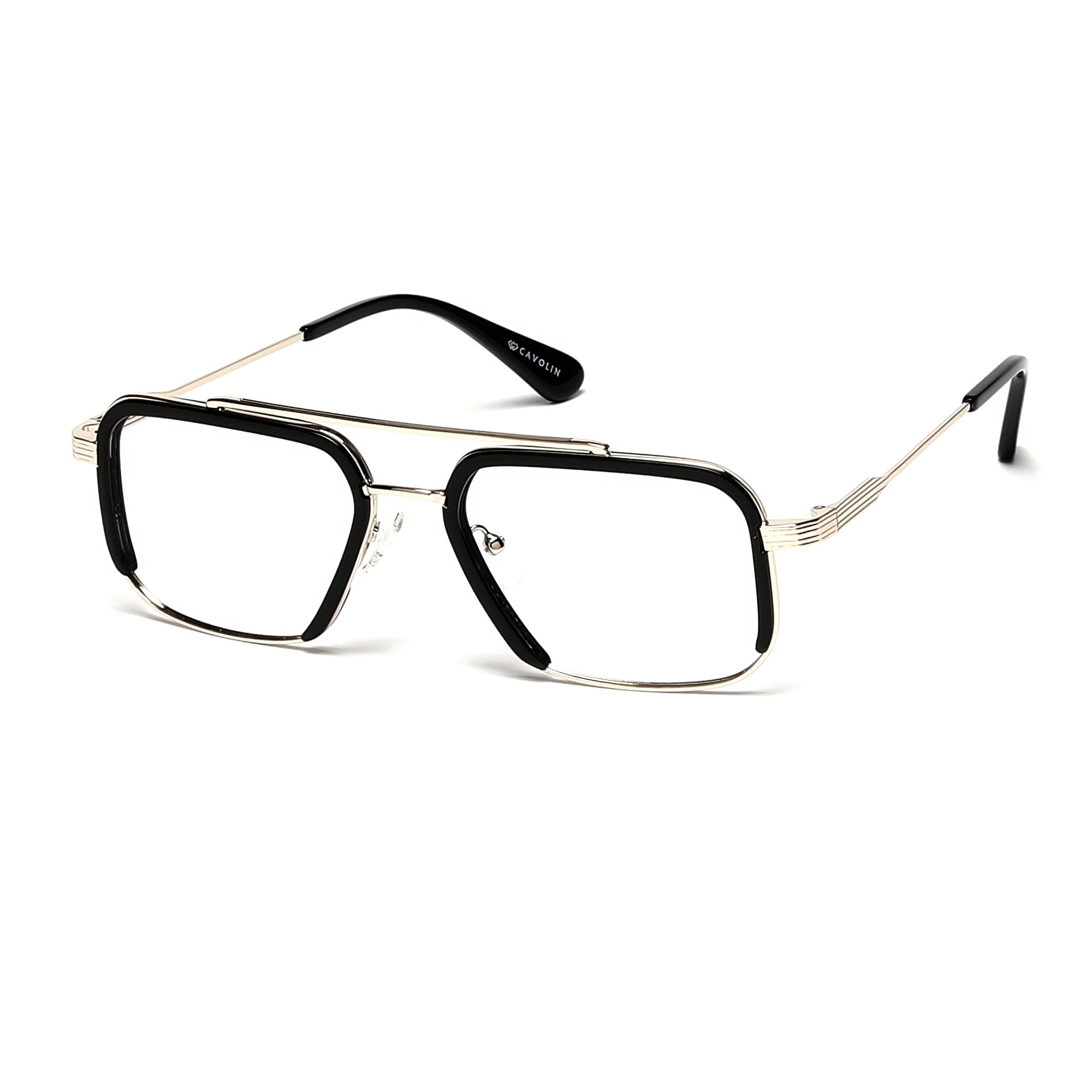 Cavolin Black Silver Rectangle Eyeglasses