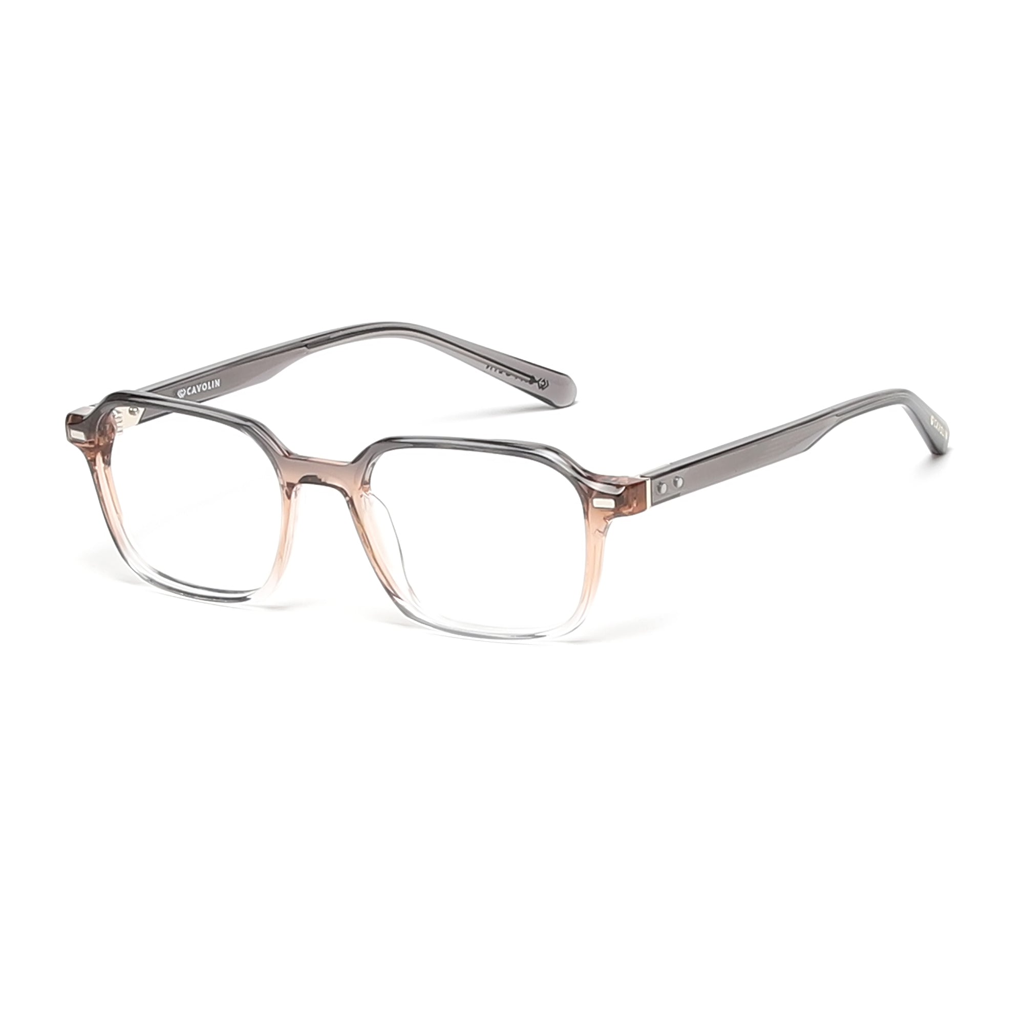 Cavolin Brown Transparent Clip On Square Eyeglasses