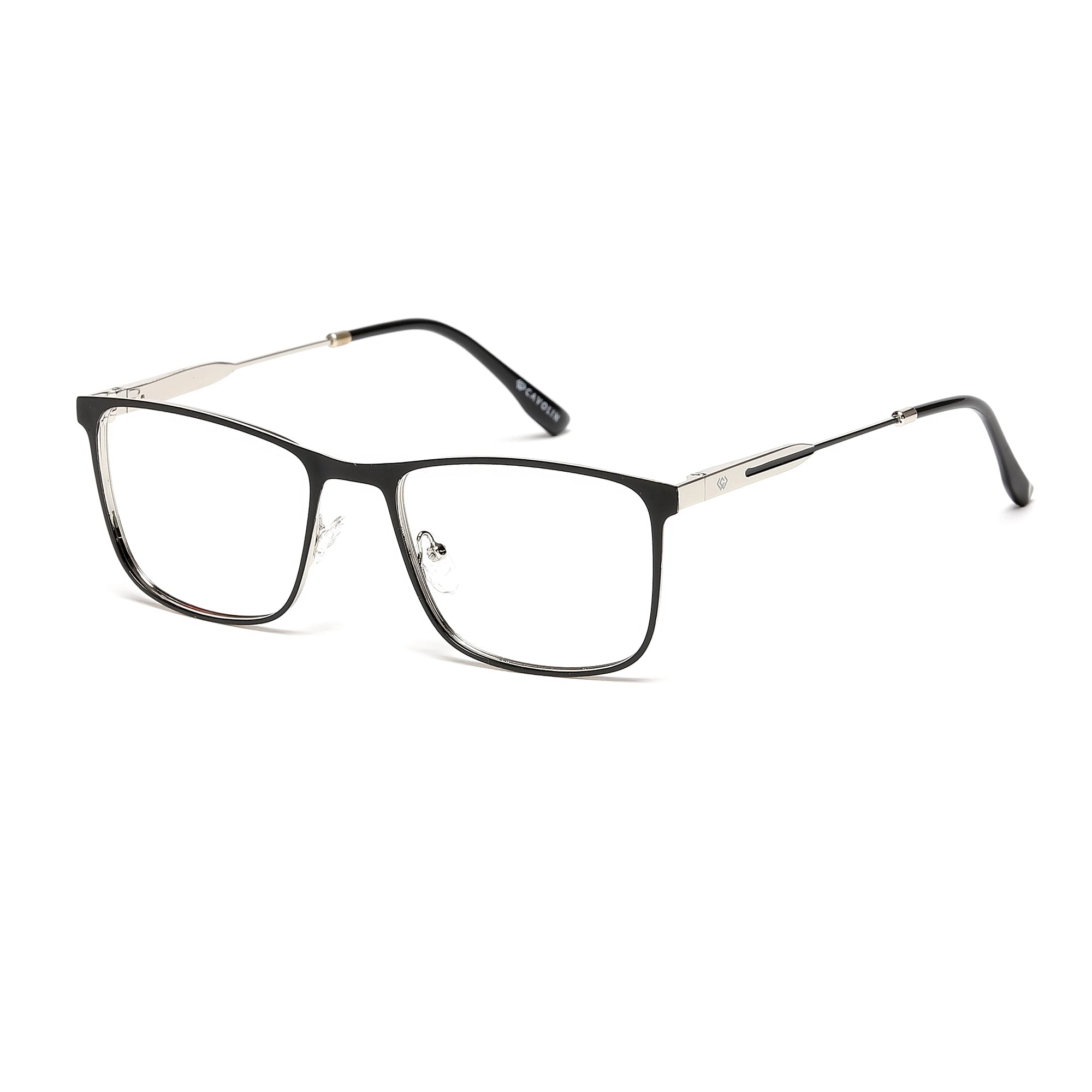 Cavolin Black Silver Rectangle Eyeglasses
