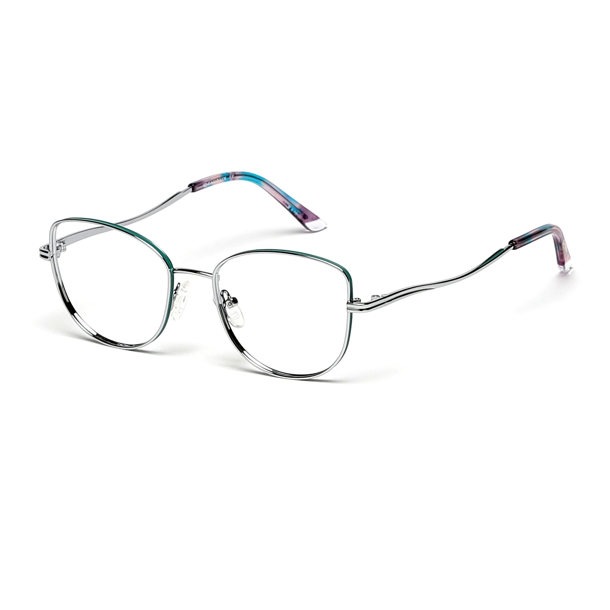 Cavolin Silver Green Cat Eye Eyeglasses