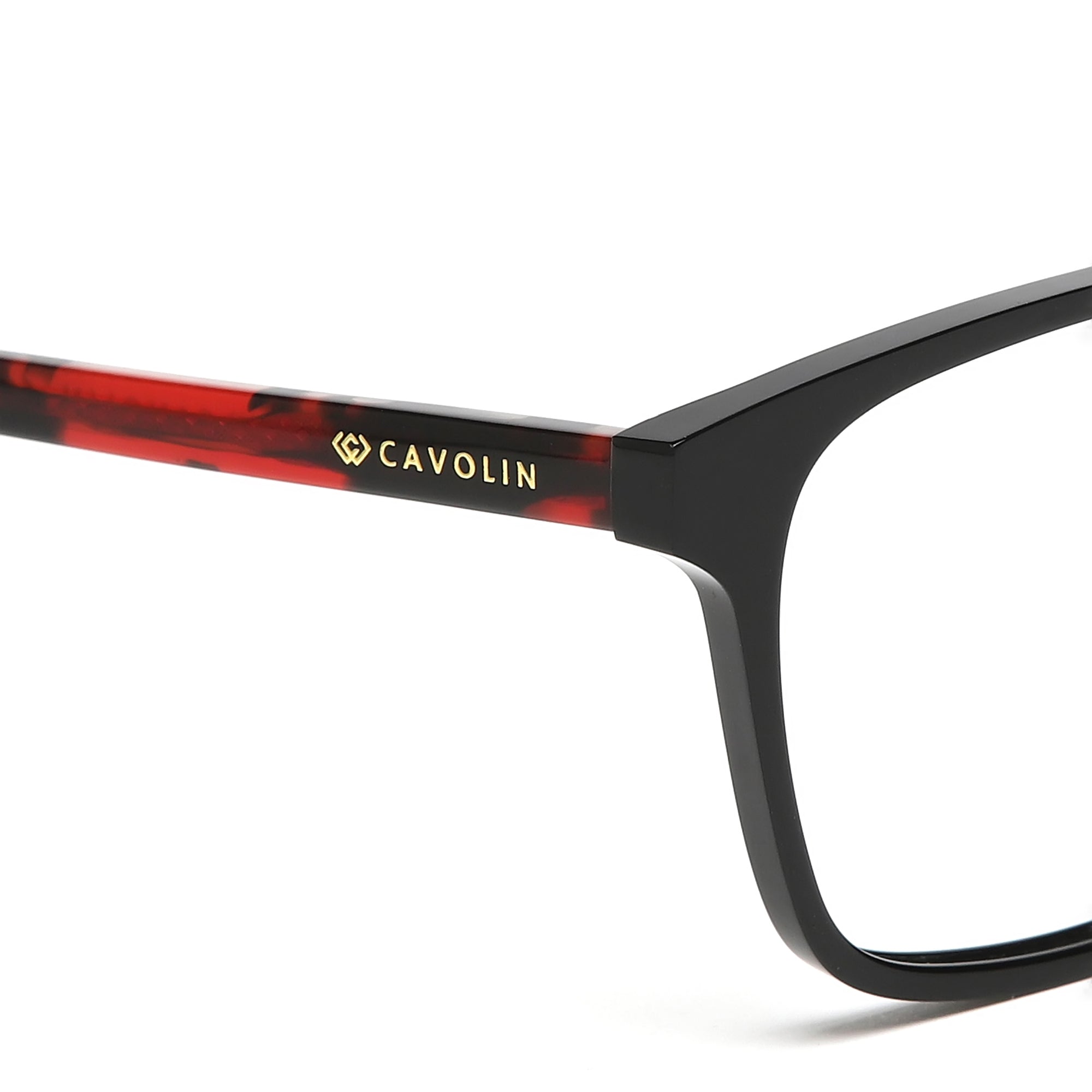 Cavolin Black Red Rectangle Eyeglasses