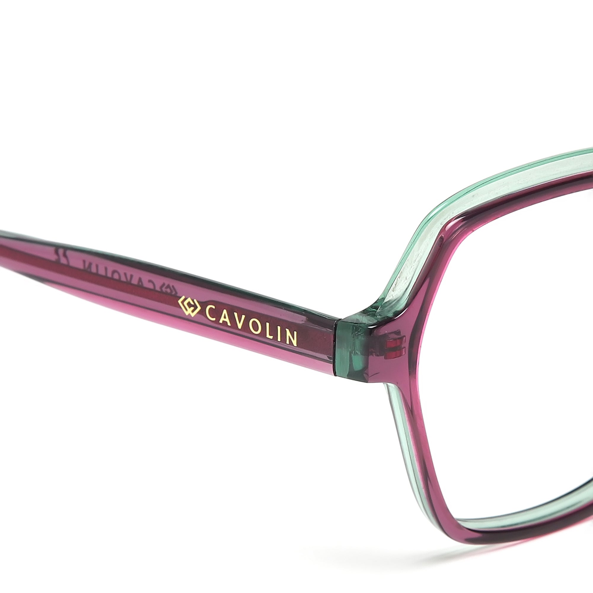 Cavolin Pink Green Hexagonal Eyeglasses