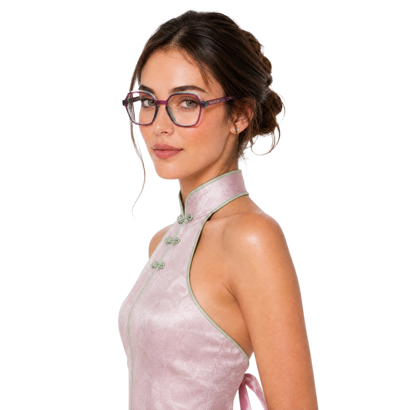 Cavolin Pink Green Hexagonal Eyeglasses